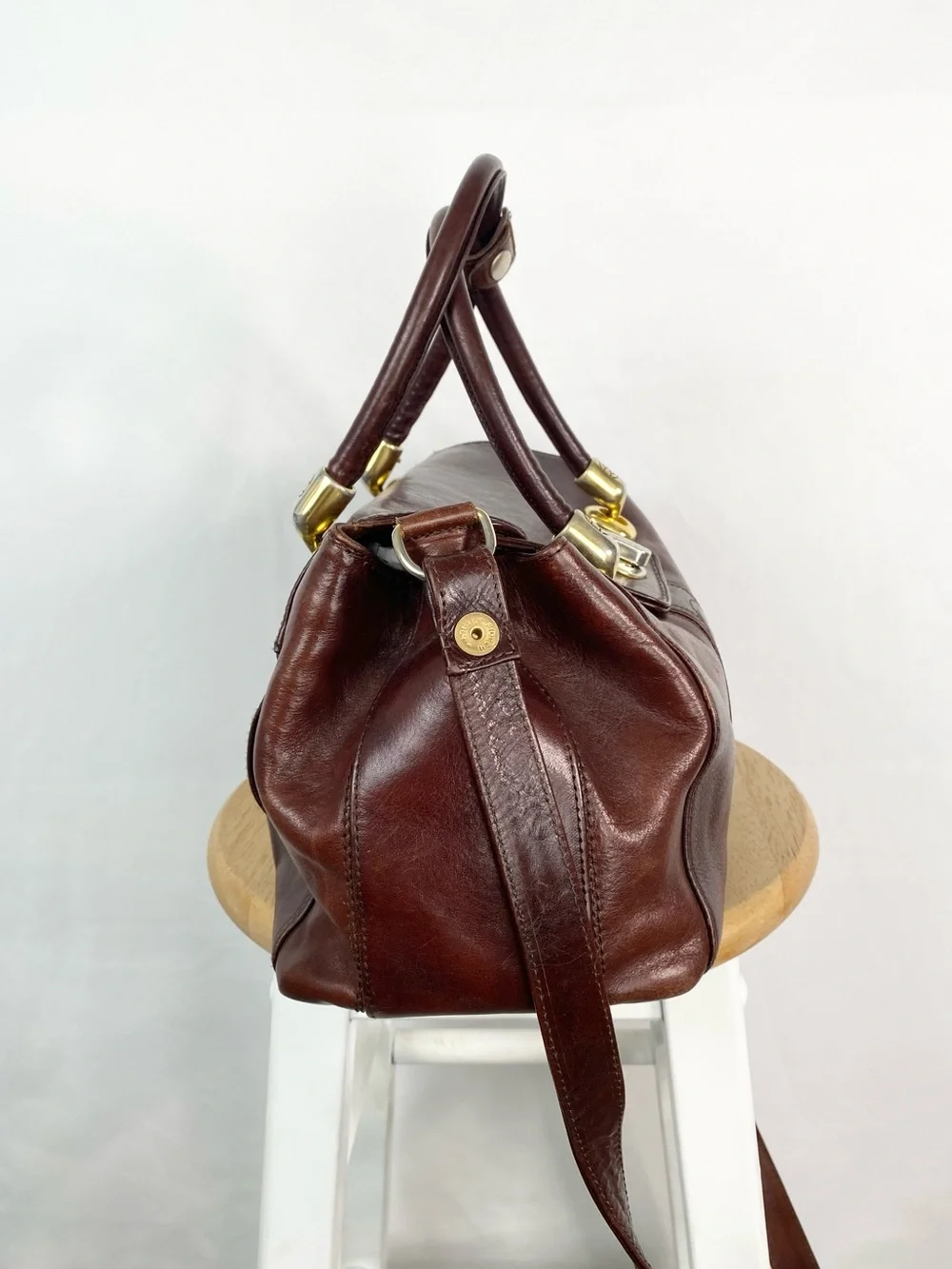 Vintage Marino Orlandi Brown Leather Satchel Bag Made in Italy